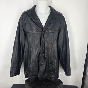 Wilsons Leather M Julian Coat Mens Large Black Button Front Overcoat Jacket